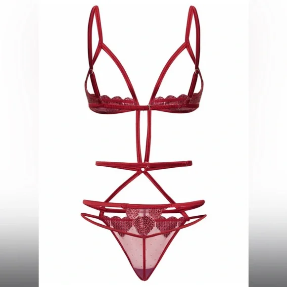 Heart Ouvert Bondage Bodysuit in Heart Red FLEUR DU MAL